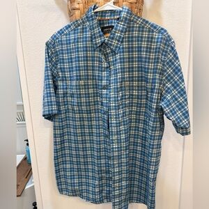 Orvis Plaid Short-Sleeve Button-Down Shirt in Blue and White